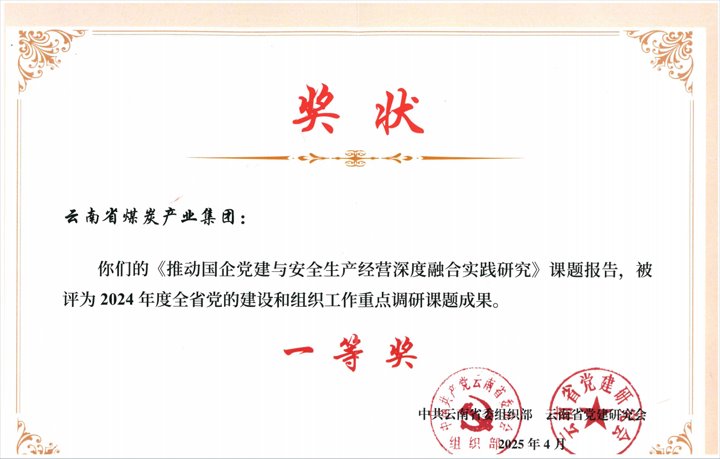 云南企业唯一！！！云煤集团荣获全省党的建设和组织事情课题研究一等奖